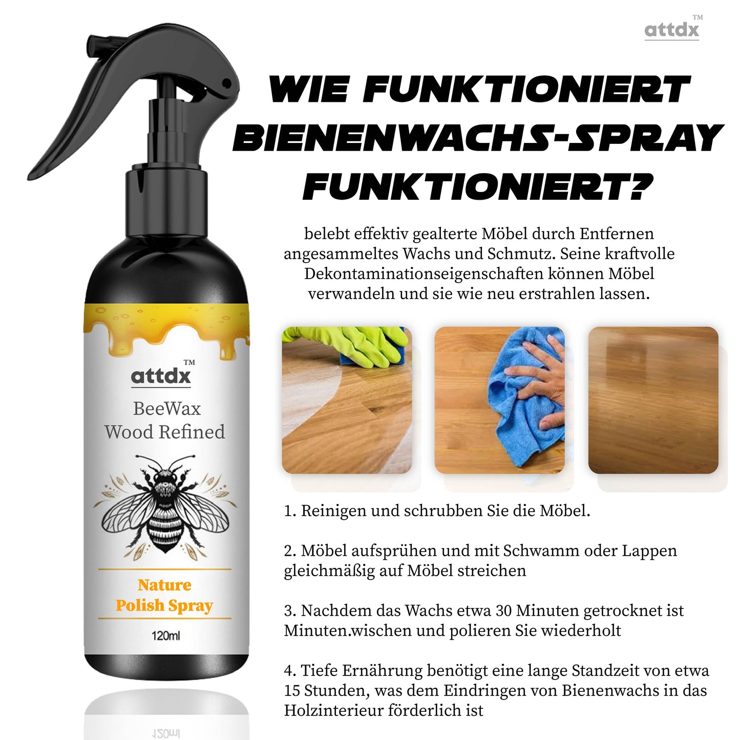 ATTDX Bienenwachs Holz Veredelt Natur Pflegespray