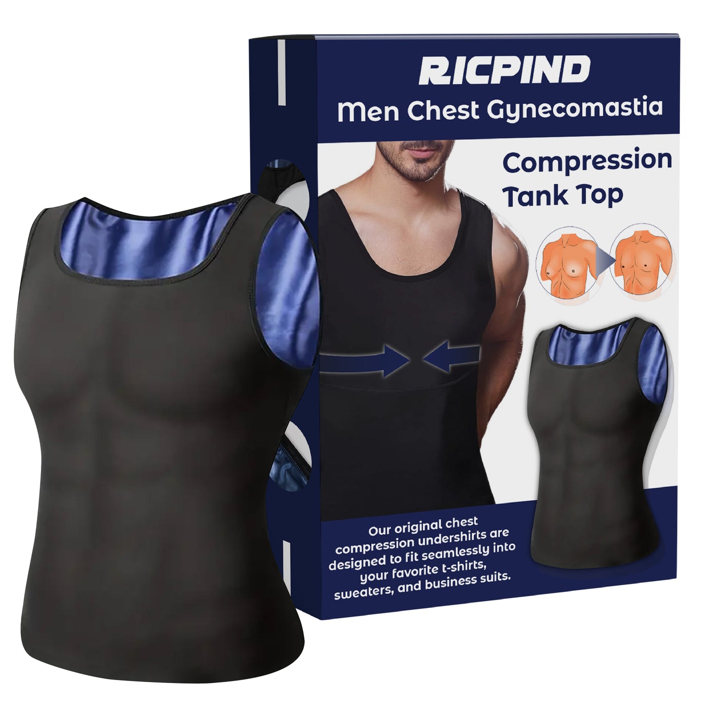 RICPIND Herren Brust Gynäkomastie Kompressions-Tanktop