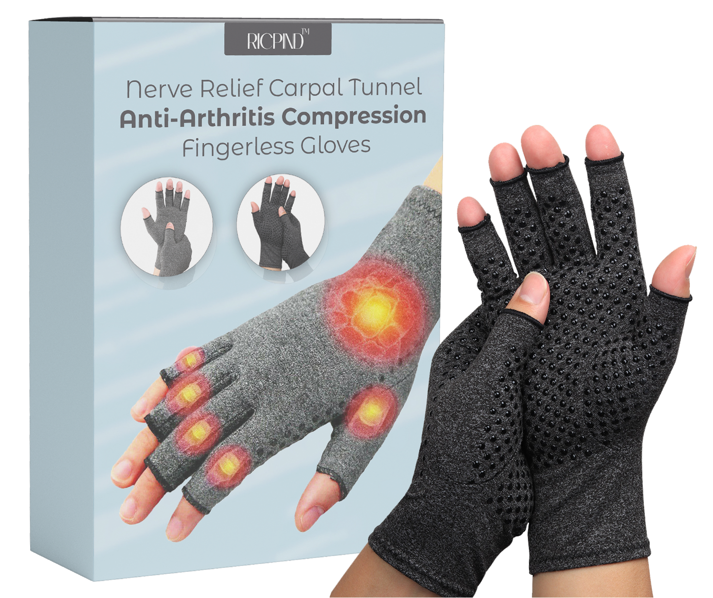 RICPIND Nervenentlastung Karpaltunnel Anti-Arthritis Kompression Fingerlose Handschuhe